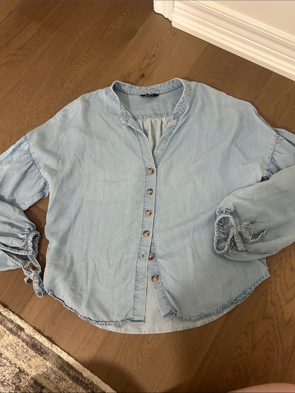 RW&CO. Light Blue Denim-Style Button-Down Blouse